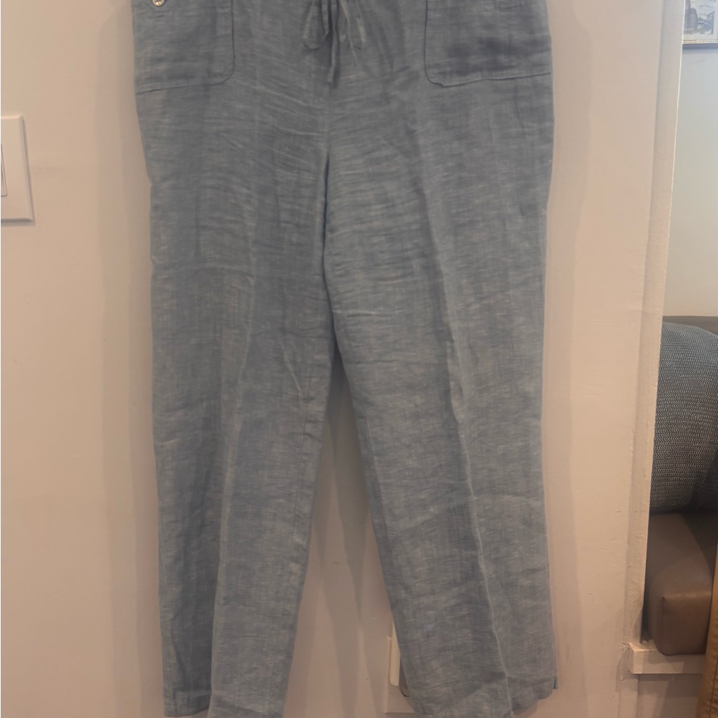 Jm Collection Dusty Blue Linen Drawstring Trousers